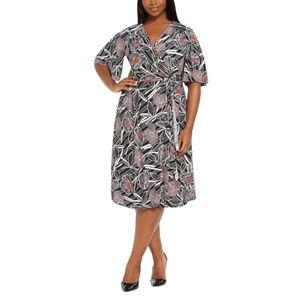 Bold Robbie Bee Plus Mod Floral Print Textured Wrap Dress Size M (Fits Like 1X)